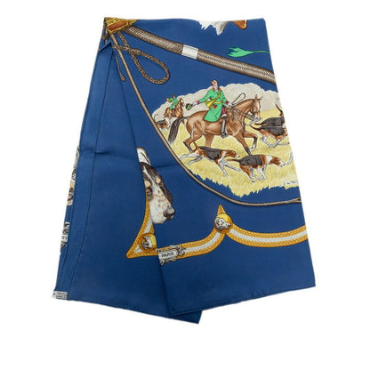 Hermes Carre 90 le Laisser Courre Hound Scarf Blue Silk — view 8