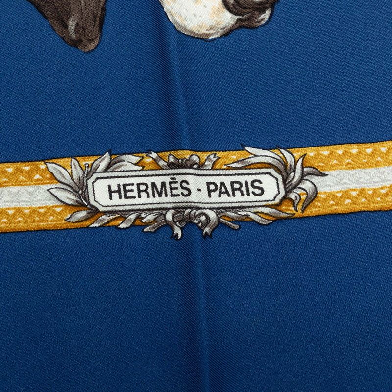 Hermes Carre 90 le Laisser Courre Hound Scarf Blue Silk — view 6