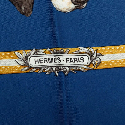 Hermes Carre 90 le Laisser Courre Hound Scarf Blue Silk — view 6