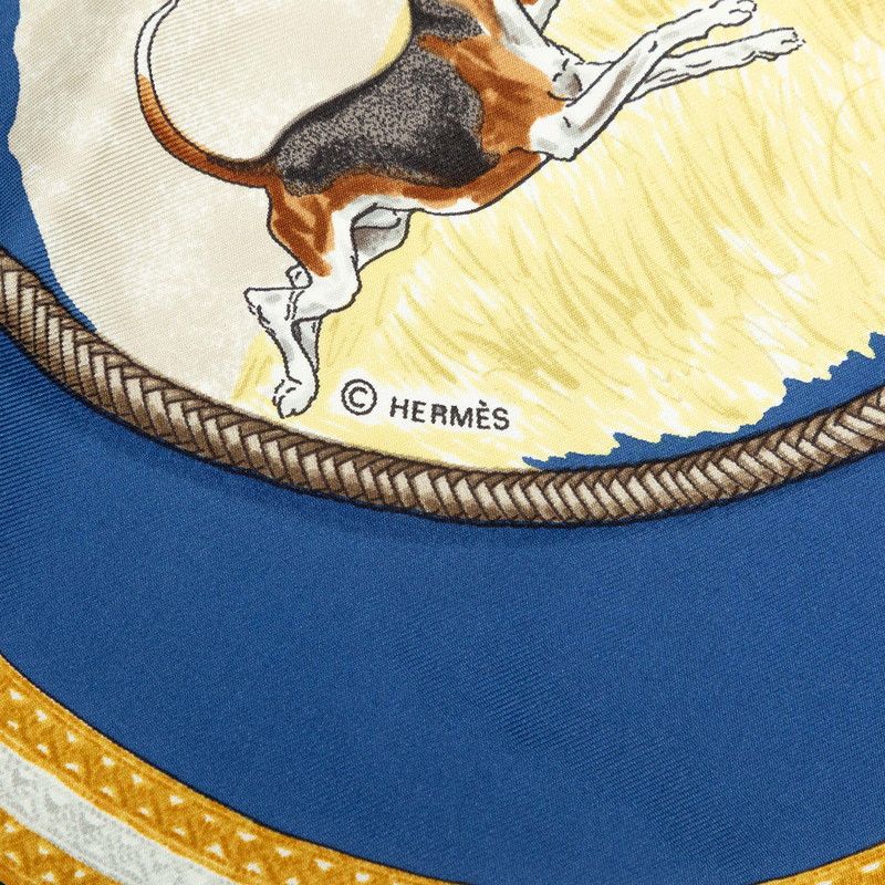 Hermes Carre 90 le Laisser Courre Hound Scarf Blue Silk — view 7