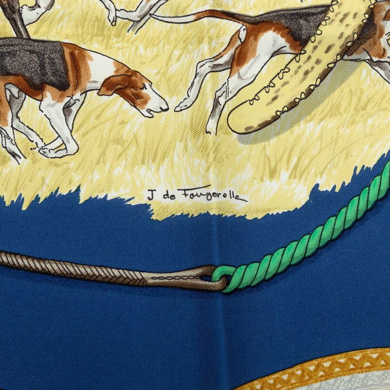Hermes Carre 90 le Laisser Courre Hound Scarf Blue Silk — view 3