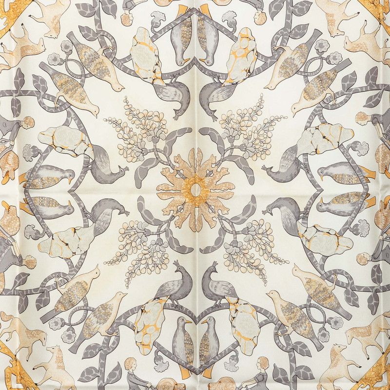 Hermes Carre 90 Early America Scarf Gray Multicolor Silk — view 2