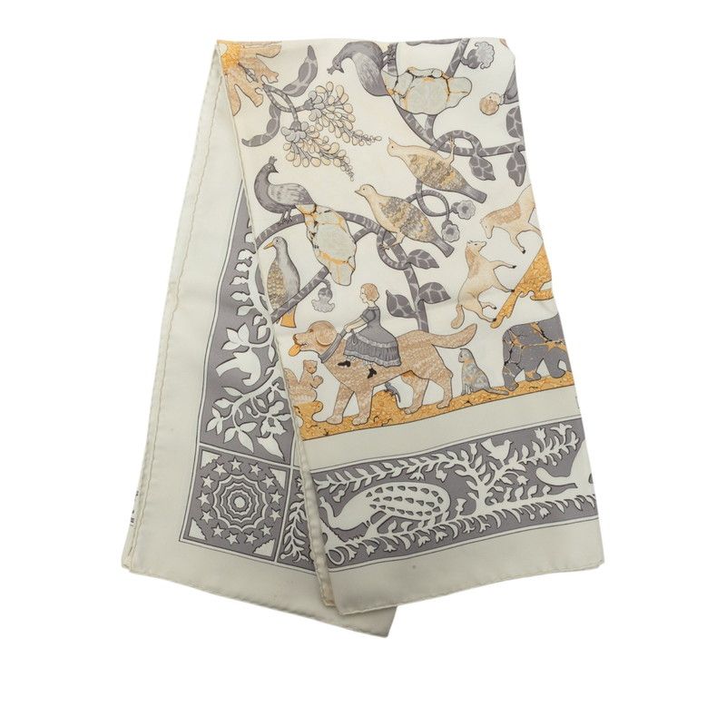 Hermes Carre 90 Early America Scarf Gray Multicolor Silk — view 8