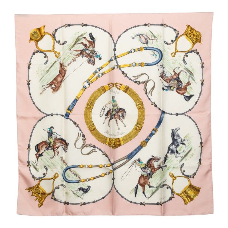 Hermes Carre 90 Pampa Scarf Light Pink Multicolor Silk