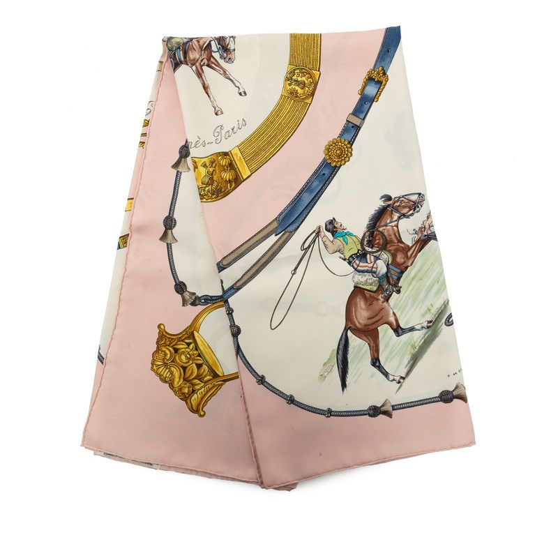 Hermes Carre 90 Pampa Scarf Light Pink Multicolor Silk — view 7