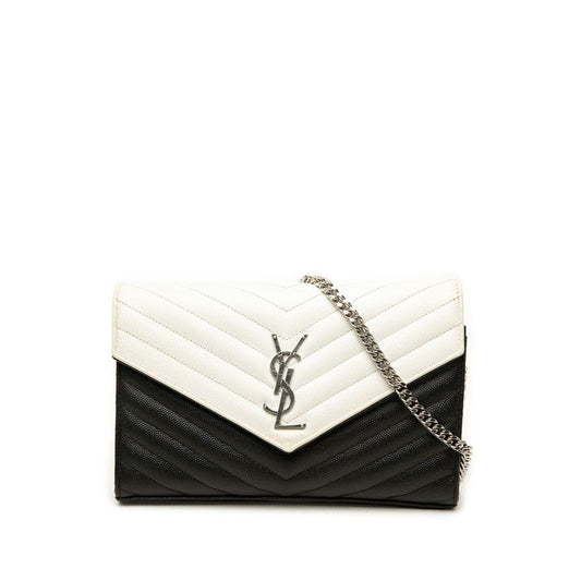 Saint Laurent Cassandra Classic Crossbody Chain Wallet Shoulder Bag Black White