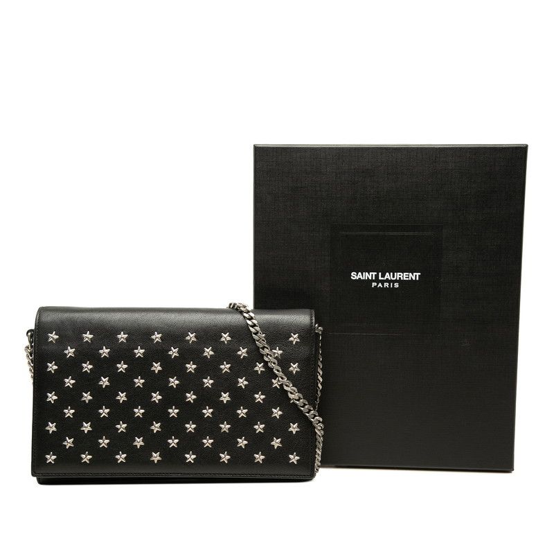 Saint Laurent Star Studs Crossbody Chain Wallet Shoulder Bag Black Leather — view 7