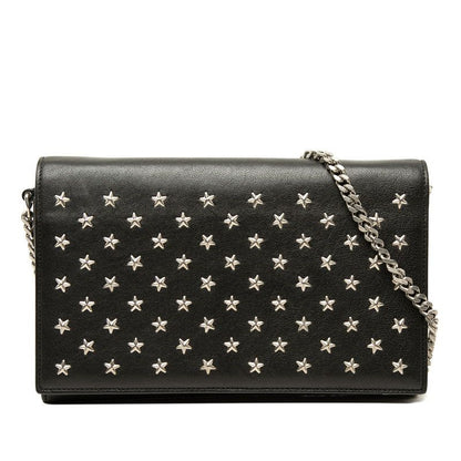 Saint Laurent Star Studs Crossbody Chain Wallet Shoulder Bag Black Leather