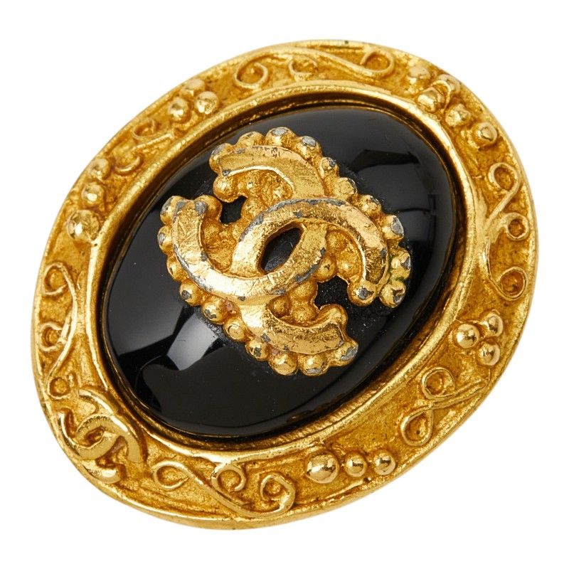 Chanel CC Logo Vintage Earrings 95A One Side Only Gold Black Plated