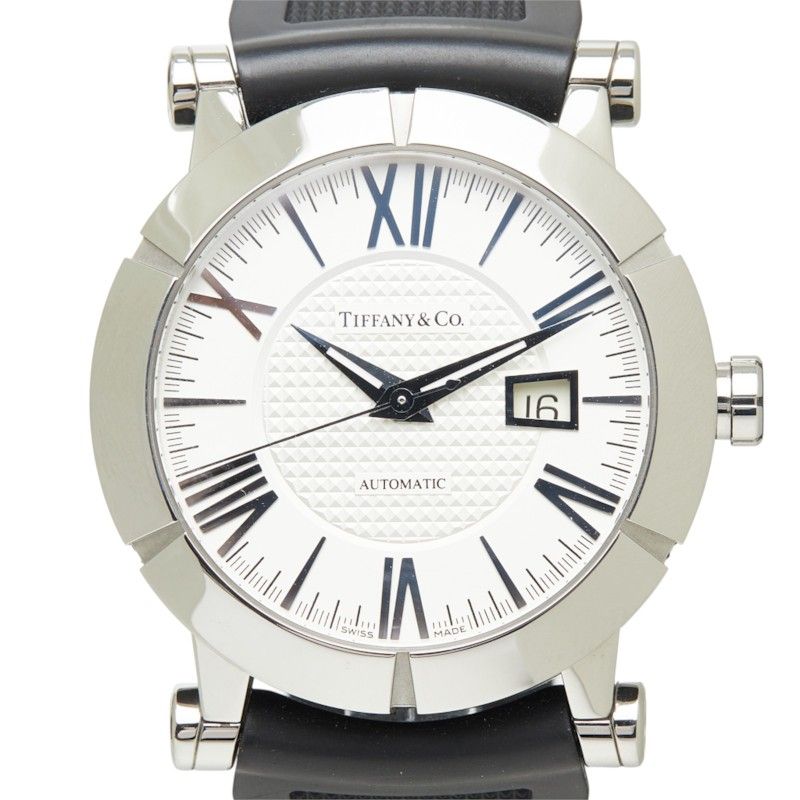 Tiffany & Co Atlas Gent Watch White Silver Black Stainless Steel Rubber