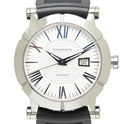 Tiffany & Co Atlas Gent Watch White Silver Black Stainless Steel Rubber