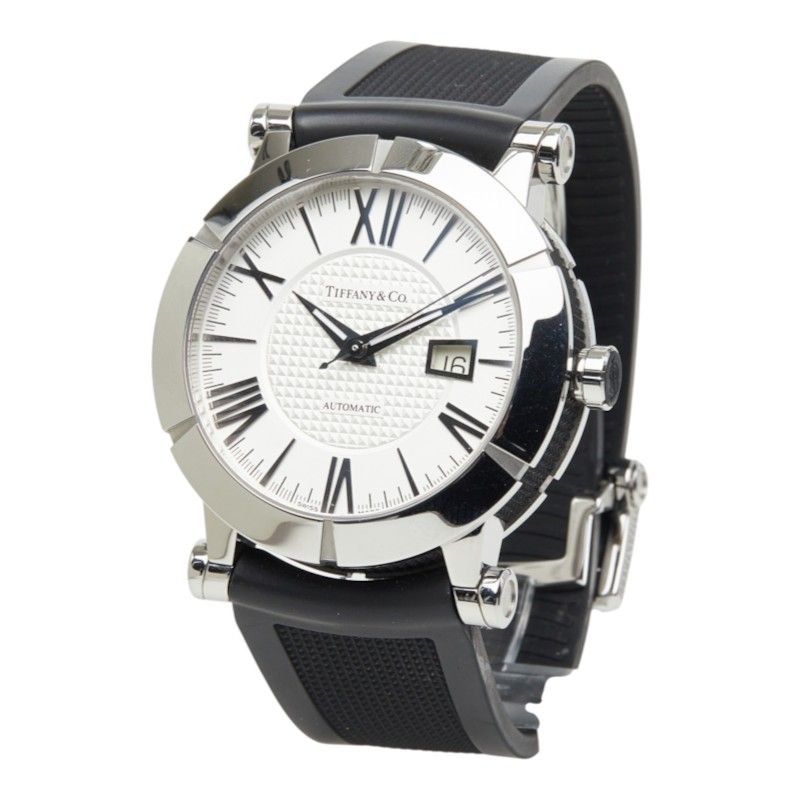 Tiffany & Co Atlas Gent Watch White Silver Black Stainless Steel Rubber — view 2