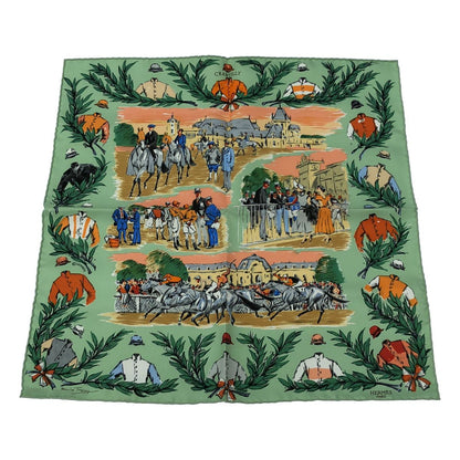 Hermes Carre 45 Chantilly Racecourse Scarf Green