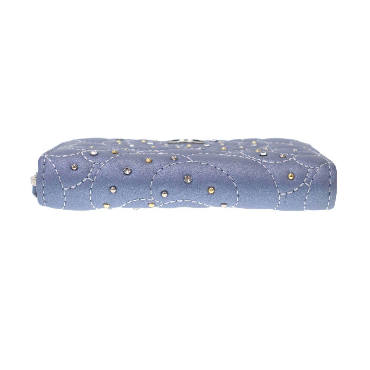 Chanel Camellia Stone Coin Purse Compact Wallet Blue — view 4
