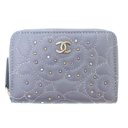 Chanel Camellia Stone Coin Purse Compact Wallet Blue