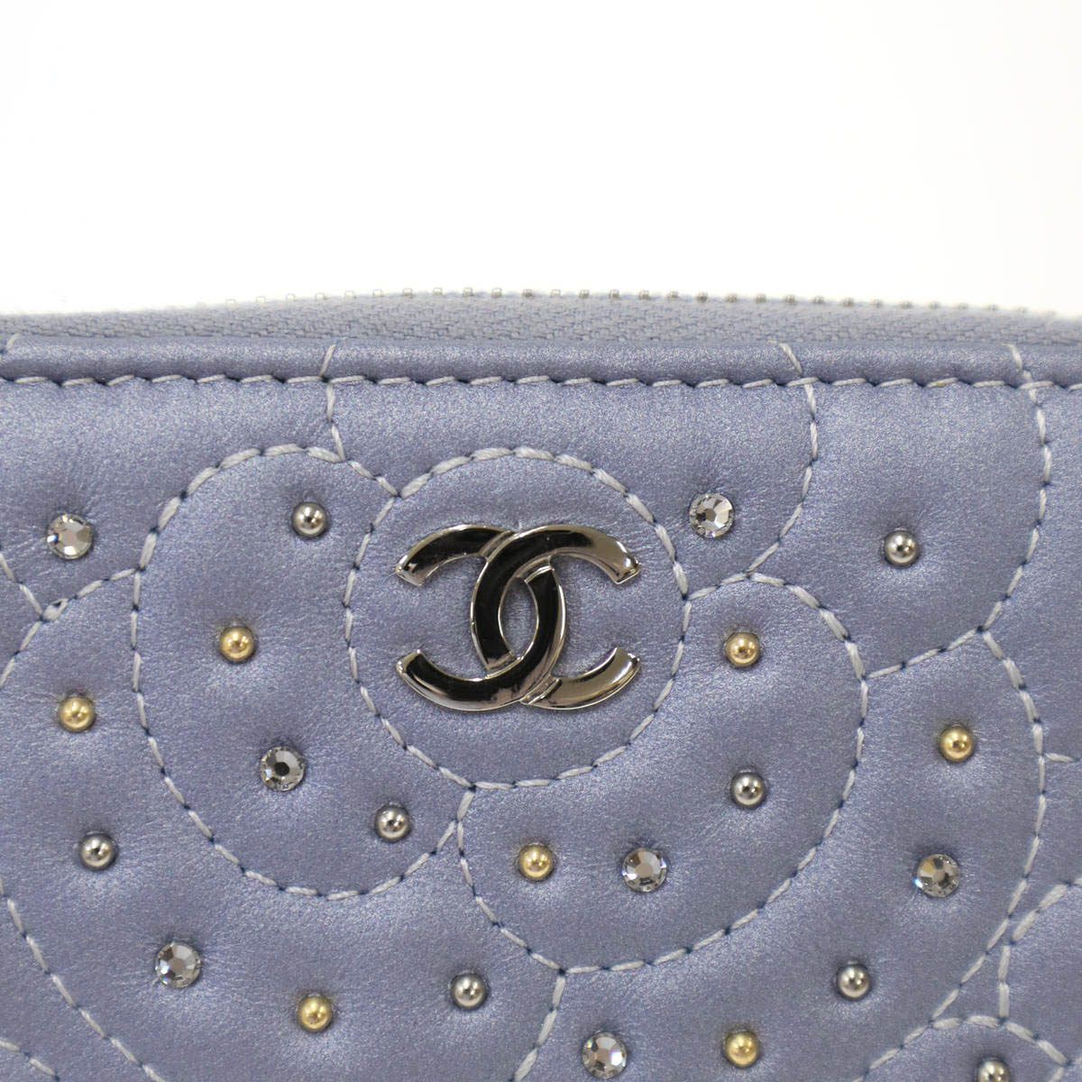 Chanel Camellia Stone Coin Purse Compact Wallet Blue — view 8