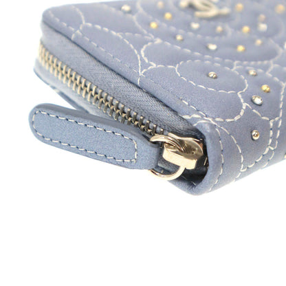 Chanel Camellia Stone Coin Purse Compact Wallet Blue — view 7