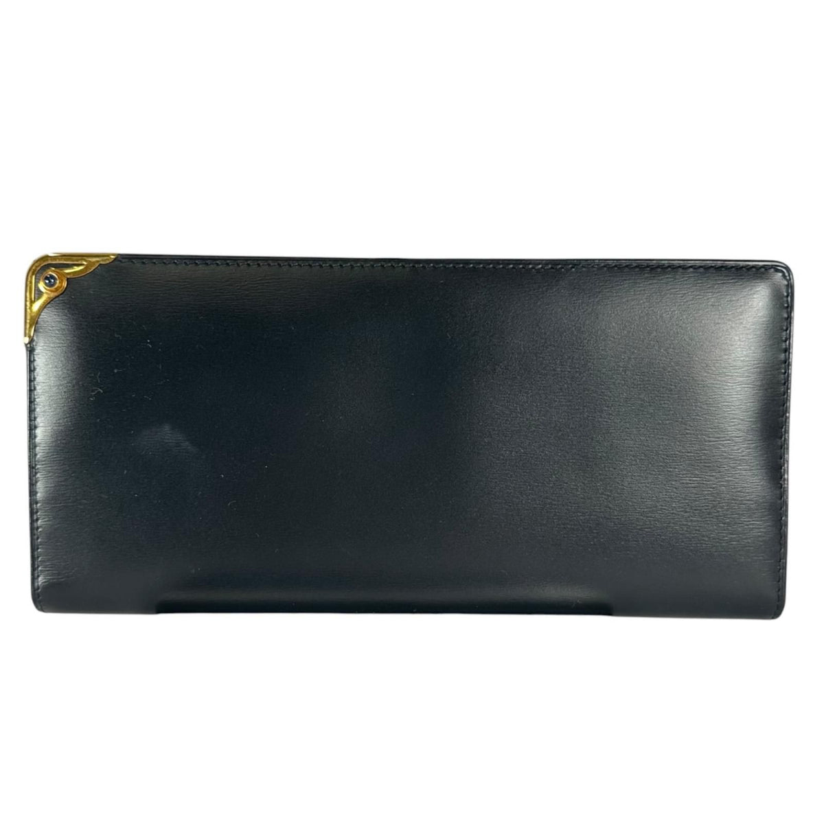 Cartier Sapphire Line Leather Black Wallet Gold