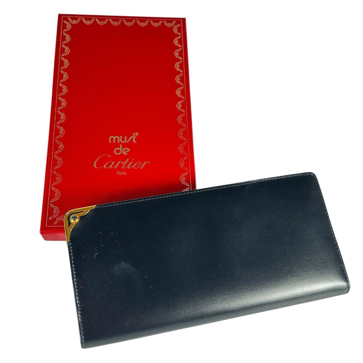 Cartier Sapphire Line Leather Black Wallet Gold — view 2