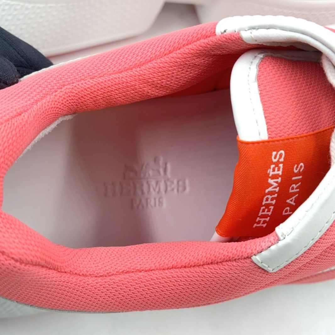 Hermes Giga Leather Rubber Polyester Coral Pink White Sneakers — view 3
