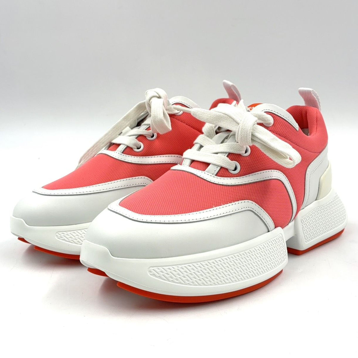 Hermes Giga Leather Rubber Polyester Coral Pink White Sneakers