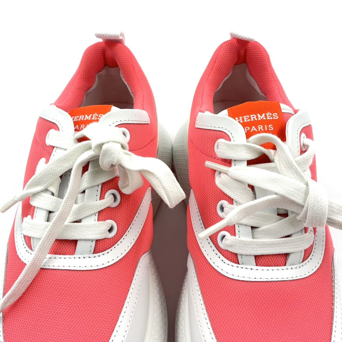 Hermes Giga Leather Rubber Polyester Coral Pink White Sneakers — view 8