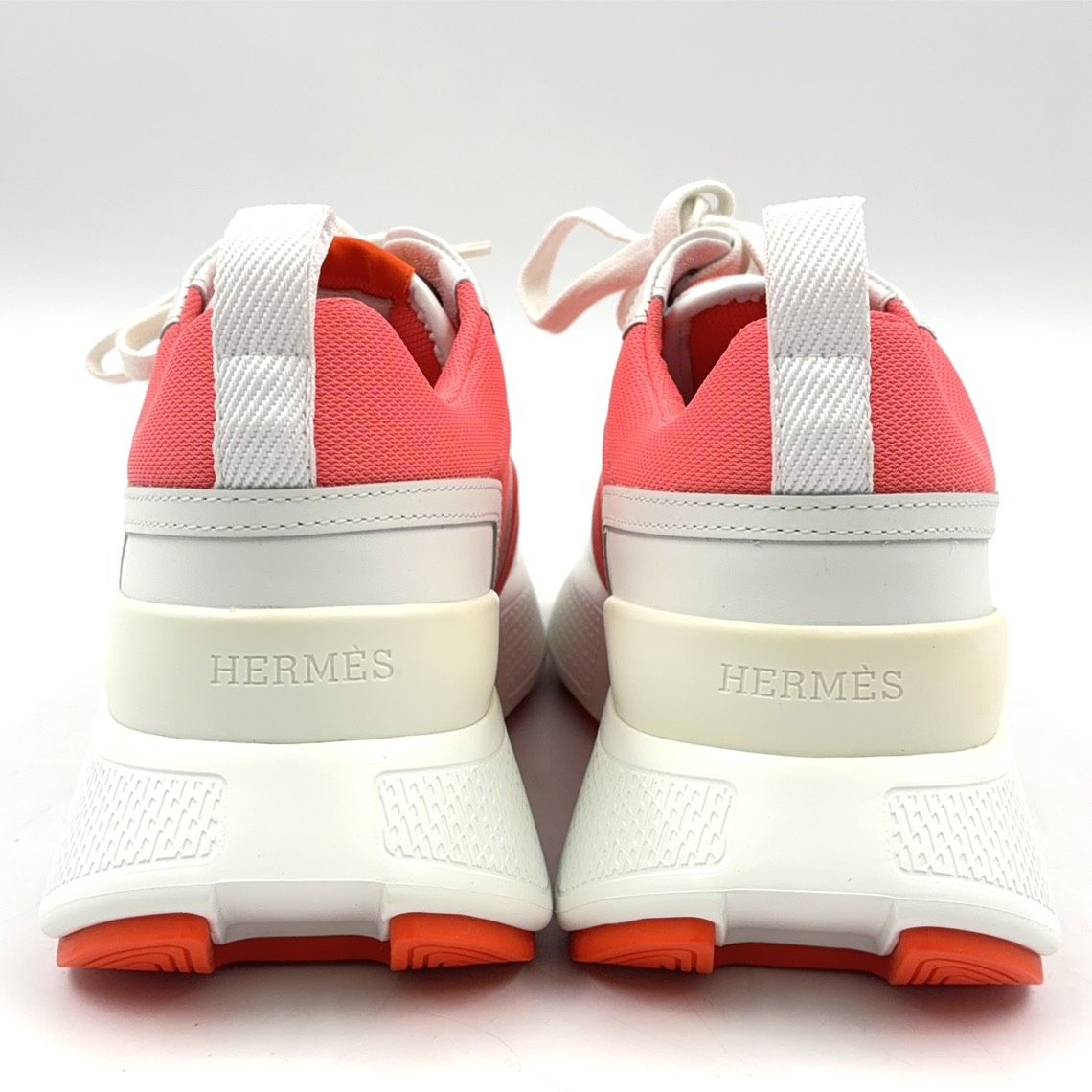 Hermes Giga Leather Rubber Polyester Coral Pink White Sneakers — view 2