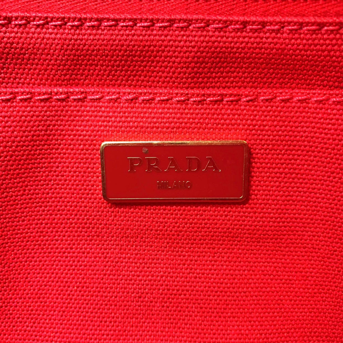 Prada Canapa Canvas Red Tote Bag Gold — view 4