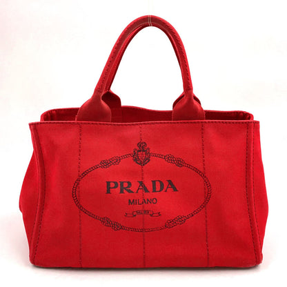 Prada Canapa Canvas Red Tote Bag Gold