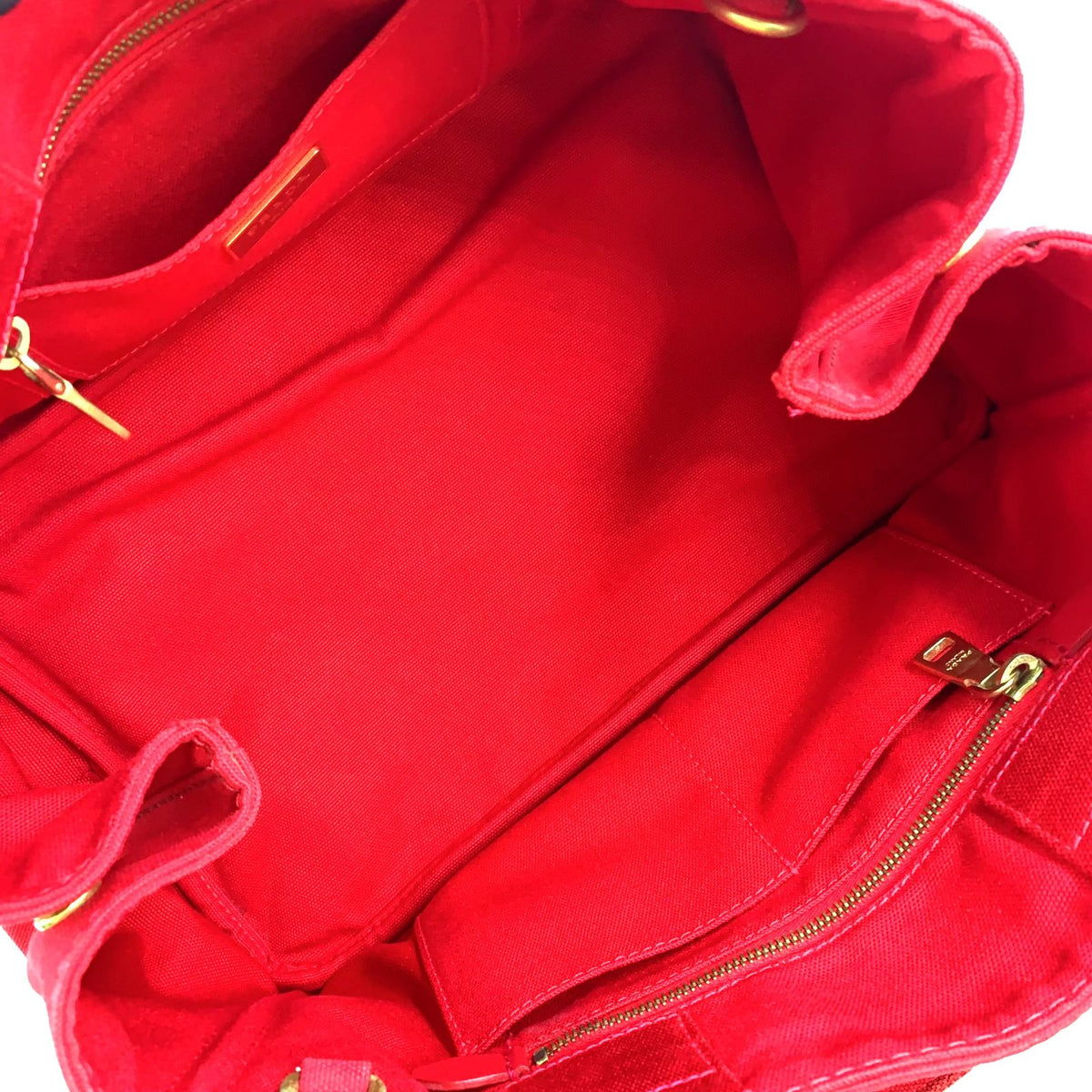 Prada Canapa Canvas Red Tote Bag Gold — view 3