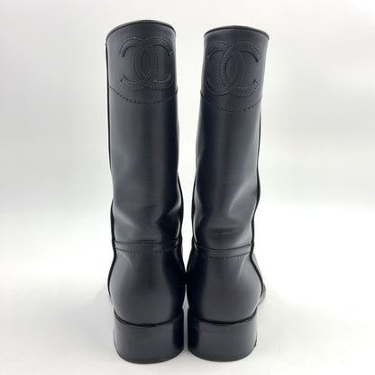 Chanel CC Logo Leather Black Boots — view 2