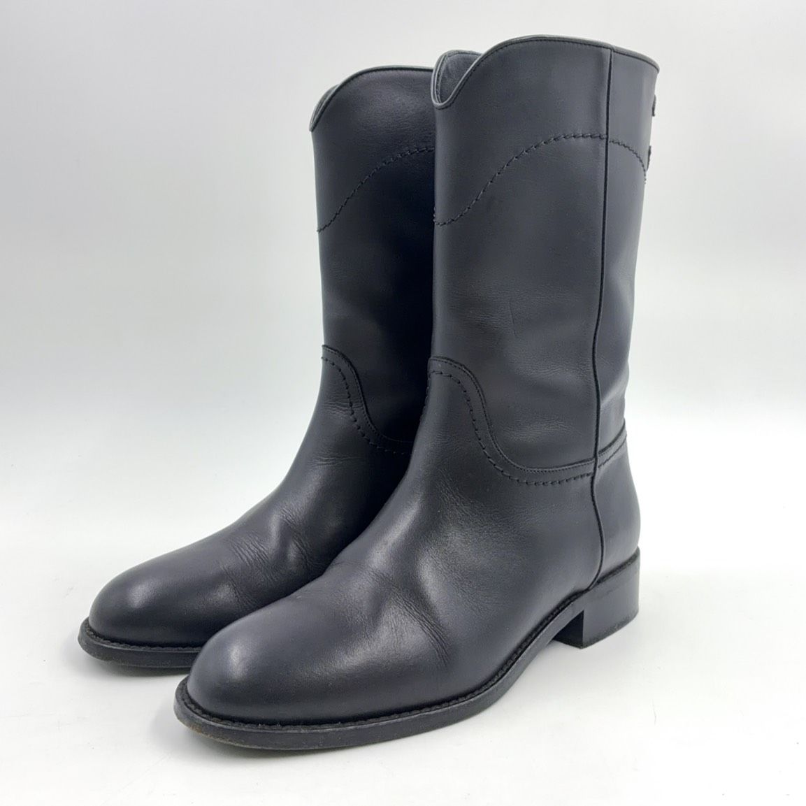 Chanel CC Logo Leather Black Boots