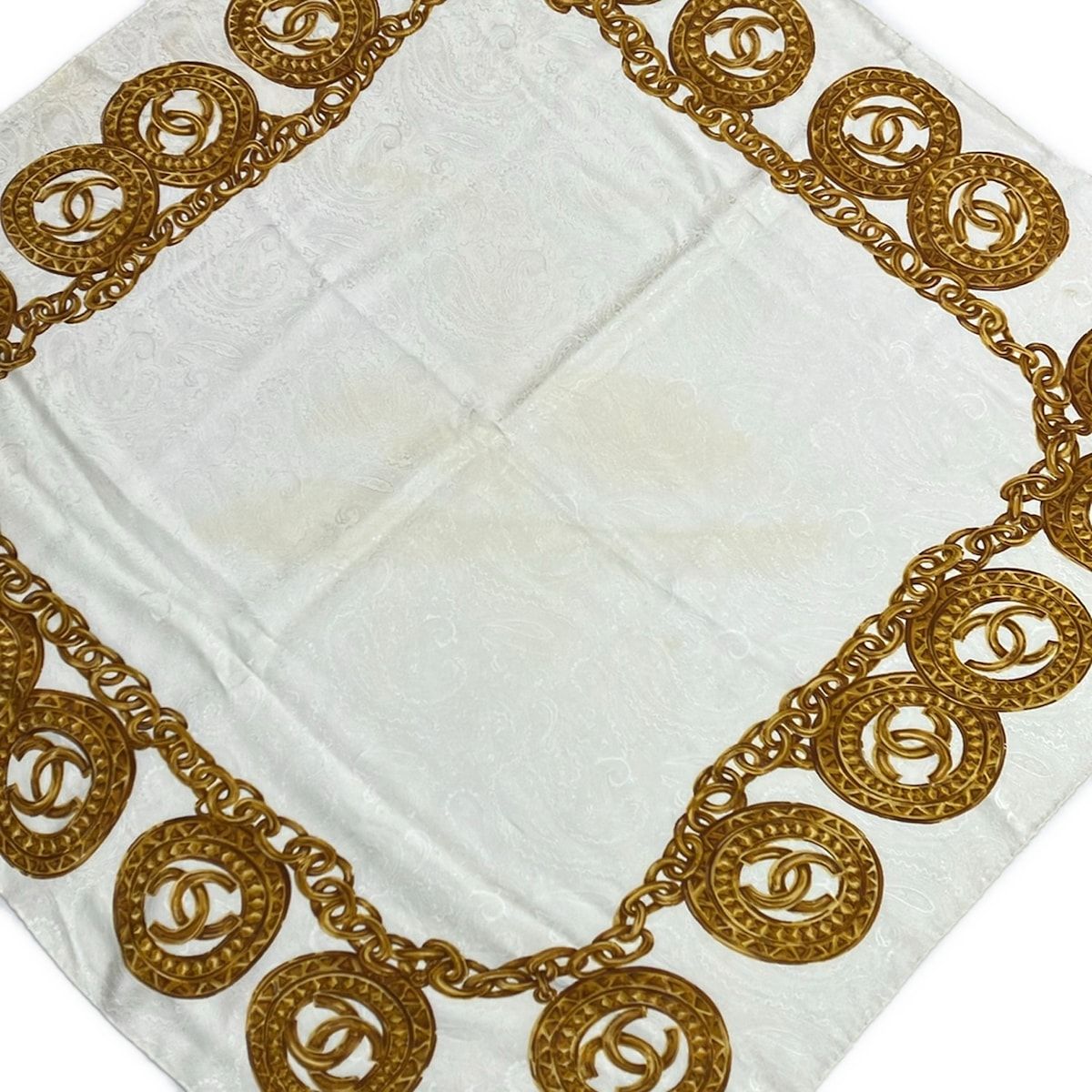 Chanel Scarf Ivory Brown Multi Paisley CC Logo