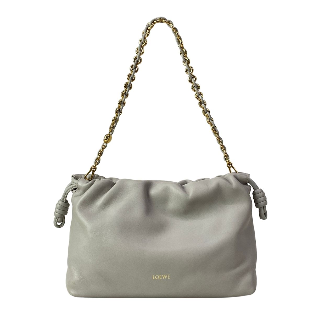 Loewe Shoulder Bag Flamenco Purse Medium Light Gray Chain