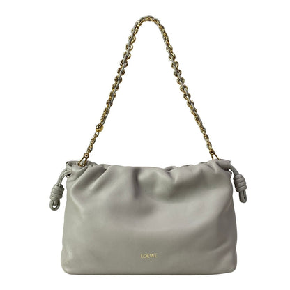 Loewe Shoulder Bag Flamenco Purse Medium Light Gray Chain
