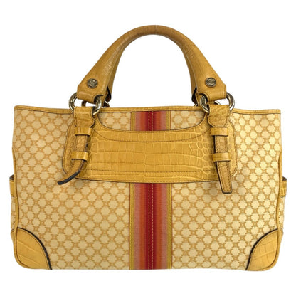 Celine Vintage Macadam Pattern Yellow Canvas Leather Tote Bag