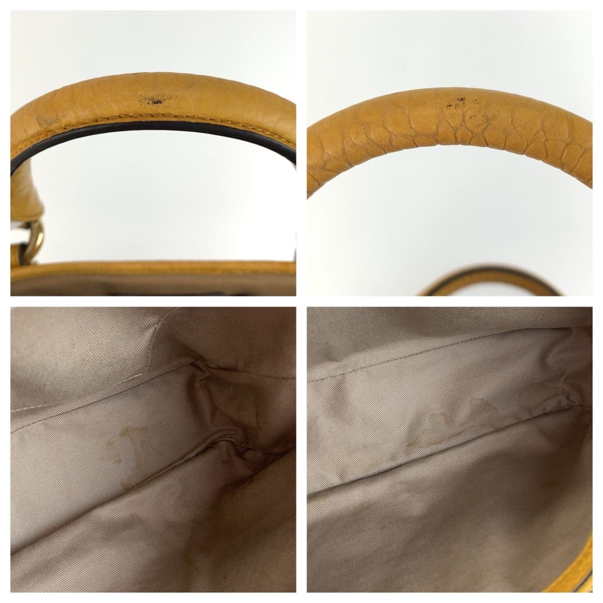 Celine Vintage Macadam Pattern Yellow Canvas Leather Tote Bag — view 6