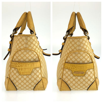 Celine Vintage Macadam Pattern Yellow Canvas Leather Tote Bag — view 8