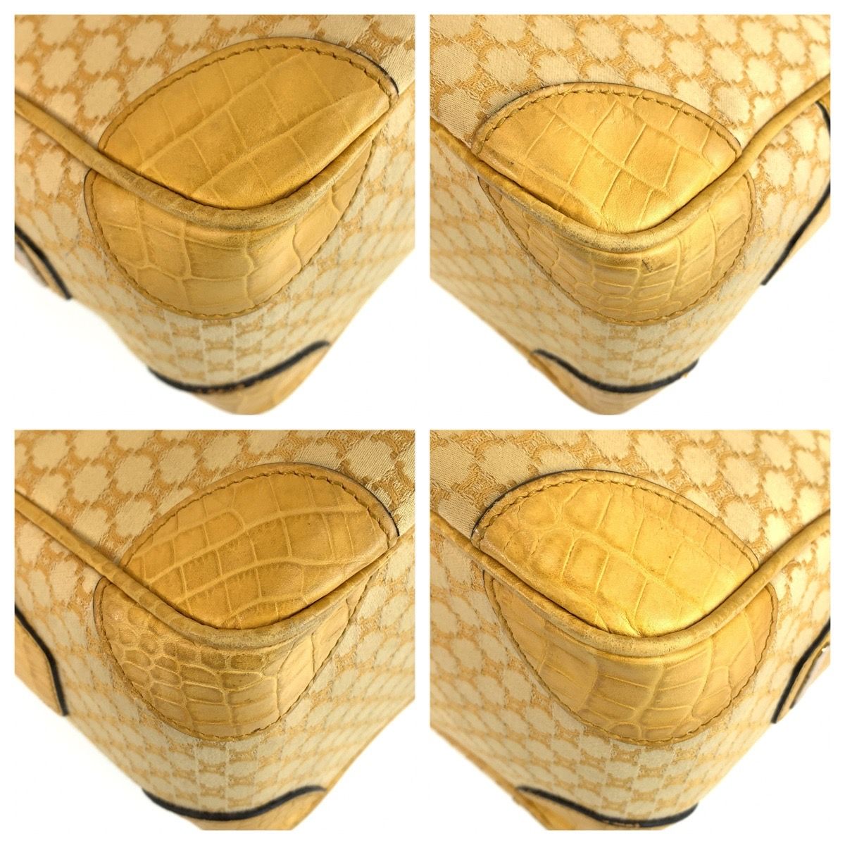Celine Vintage Macadam Pattern Yellow Canvas Leather Tote Bag — view 4