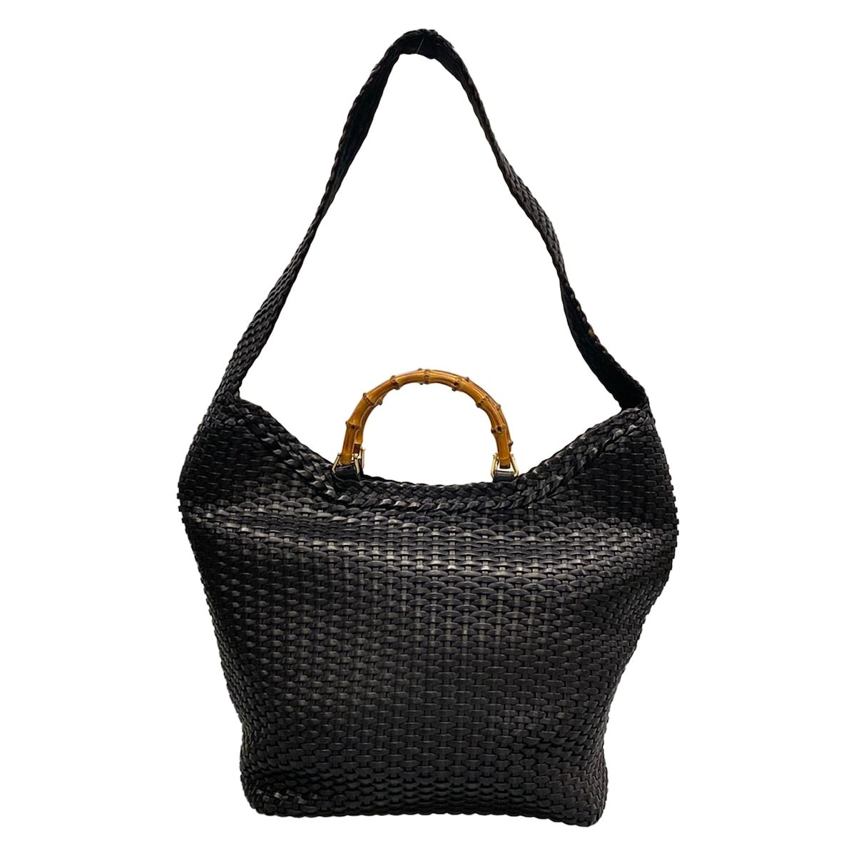 Gucci Shoulder Bag Bamboo Black Braided 2-Way Leather — view 3