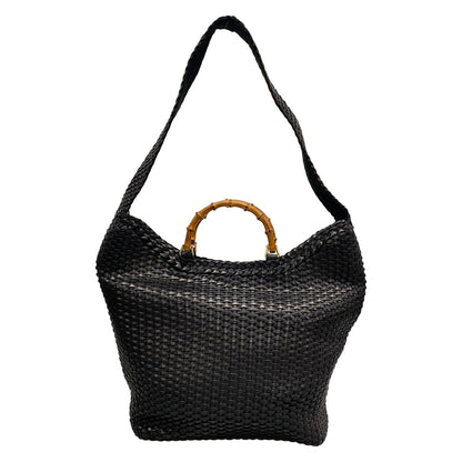 Gucci Shoulder Bag Bamboo Black Braided 2-Way Leather — view 3