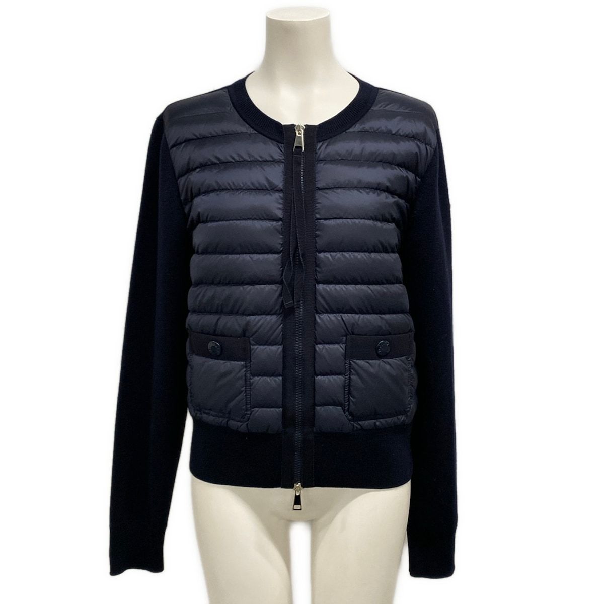 Moncler Jacket Cardigan Tricot Dark Navy Knit Paneled Zip Up Wool Down S