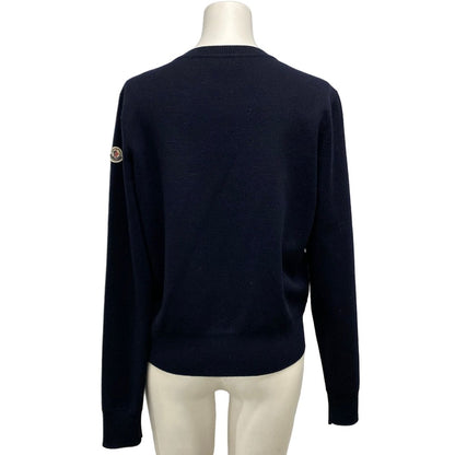 Moncler Jacket Cardigan Tricot Dark Navy Knit Paneled Zip Up Wool Down S — view 2