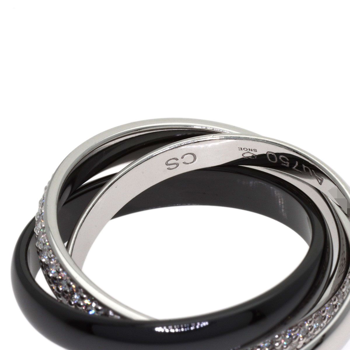 Cartier Trinity Ceramic SM Pave Diamond 48 Ring 18k White Gold — view 6