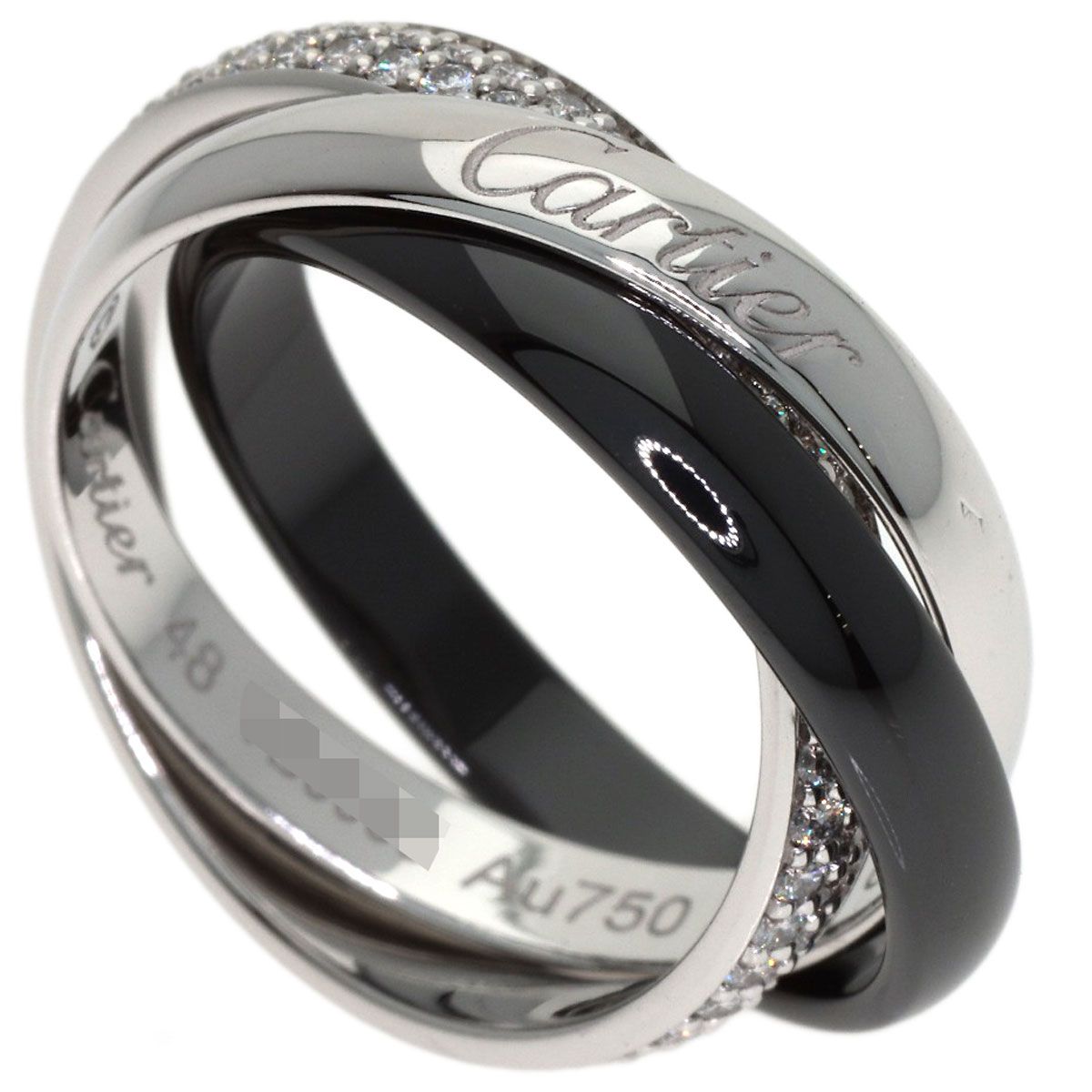 Cartier Trinity Ceramic SM Pave Diamond 48 Ring 18k White Gold