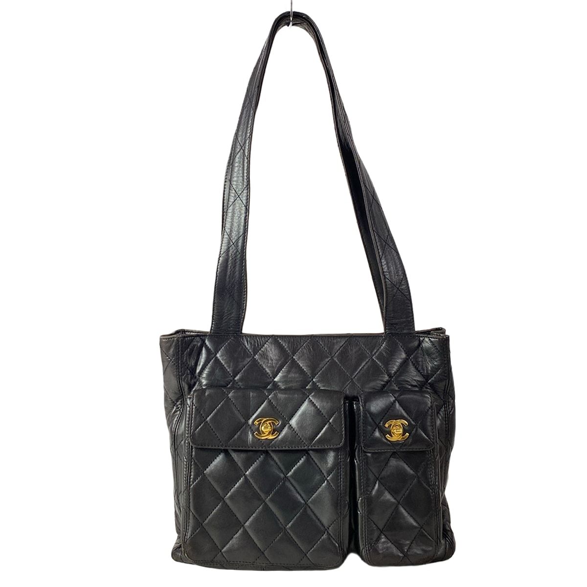 Chanel Tote Bag Quilted Black Gold Lambskin
