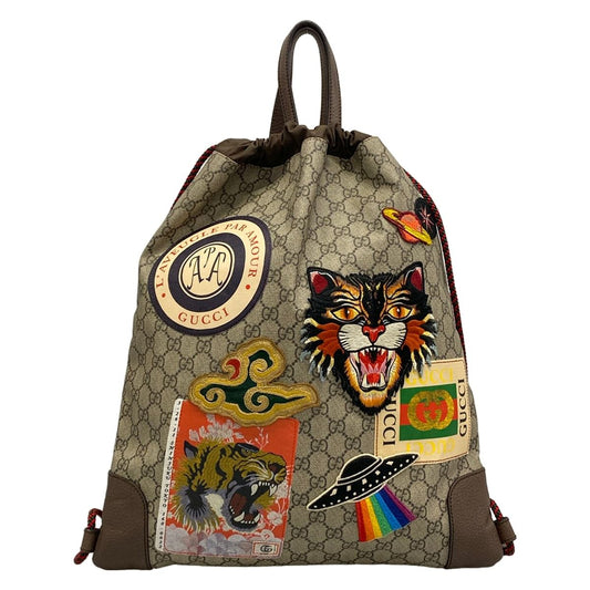 Gucci Backpack Angry Cat Beige Dark Brown Leather