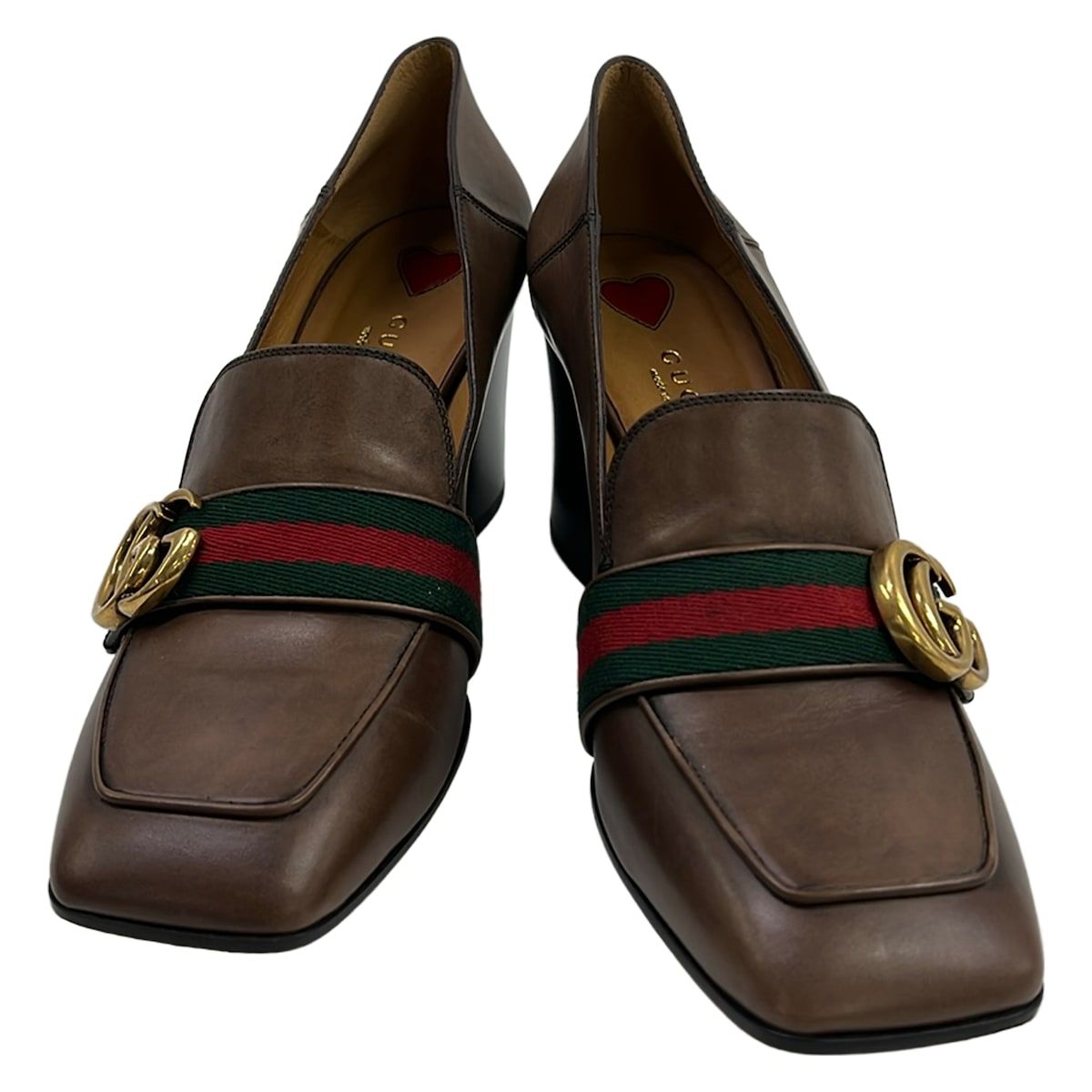 Gucci Pumps Dark Brown Green Multi Double G Sherry Leather Heels — view 2