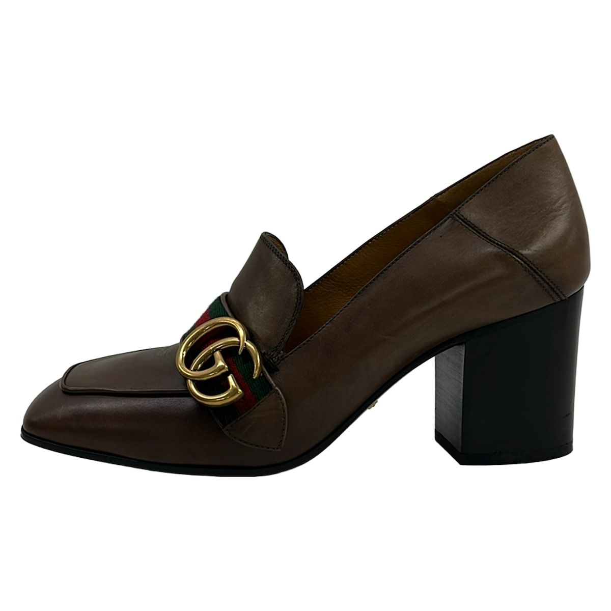 Gucci Pumps Dark Brown Green Multi Double G Sherry Leather Heels