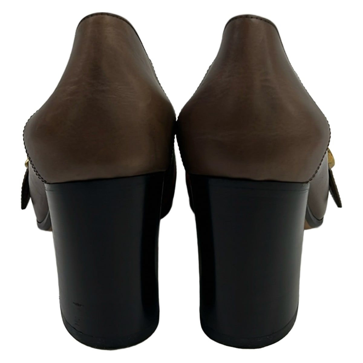 Gucci Pumps Dark Brown Green Multi Double G Sherry Leather Heels — view 3
